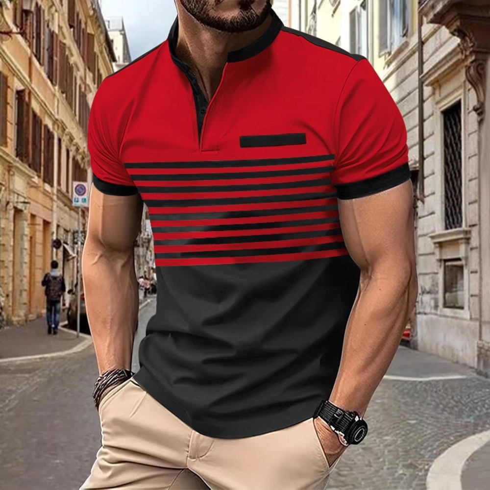 Men's Red and Black Striped Polo Shirt